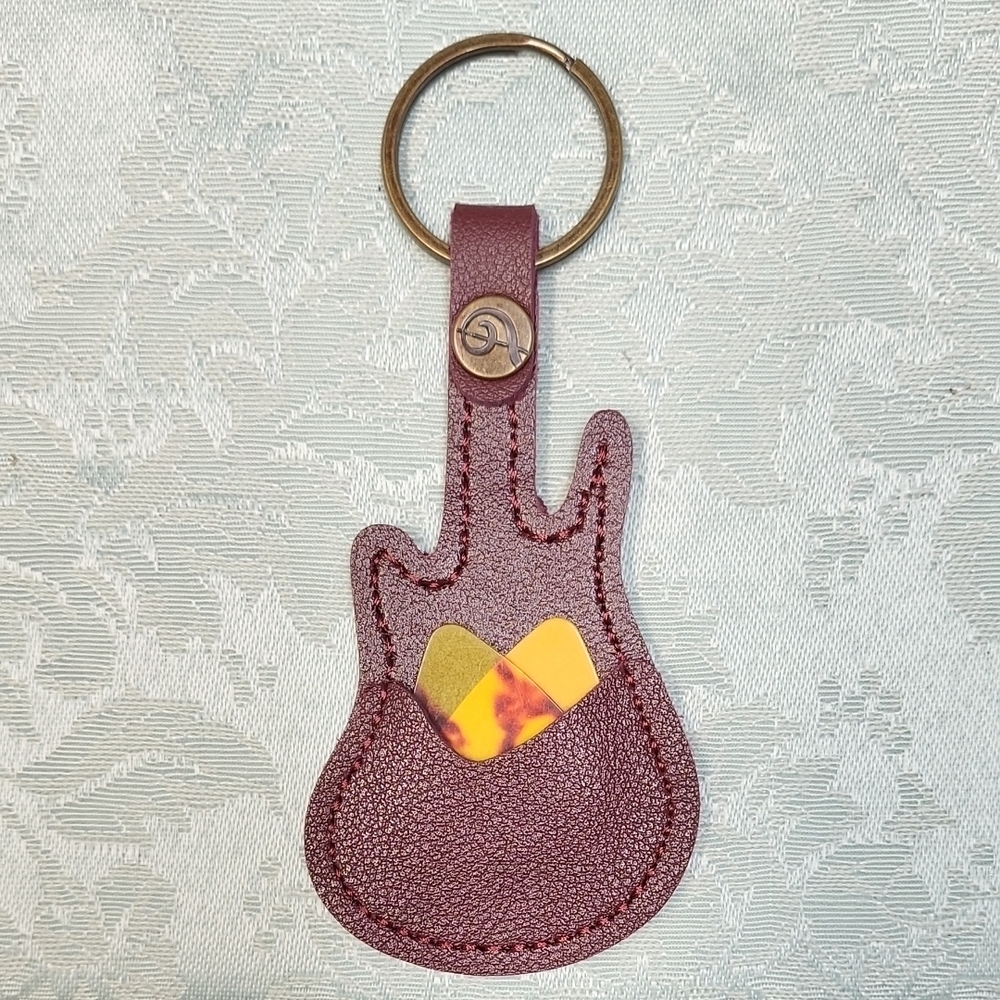 Brown Guitar Keychain with Pick Holder!